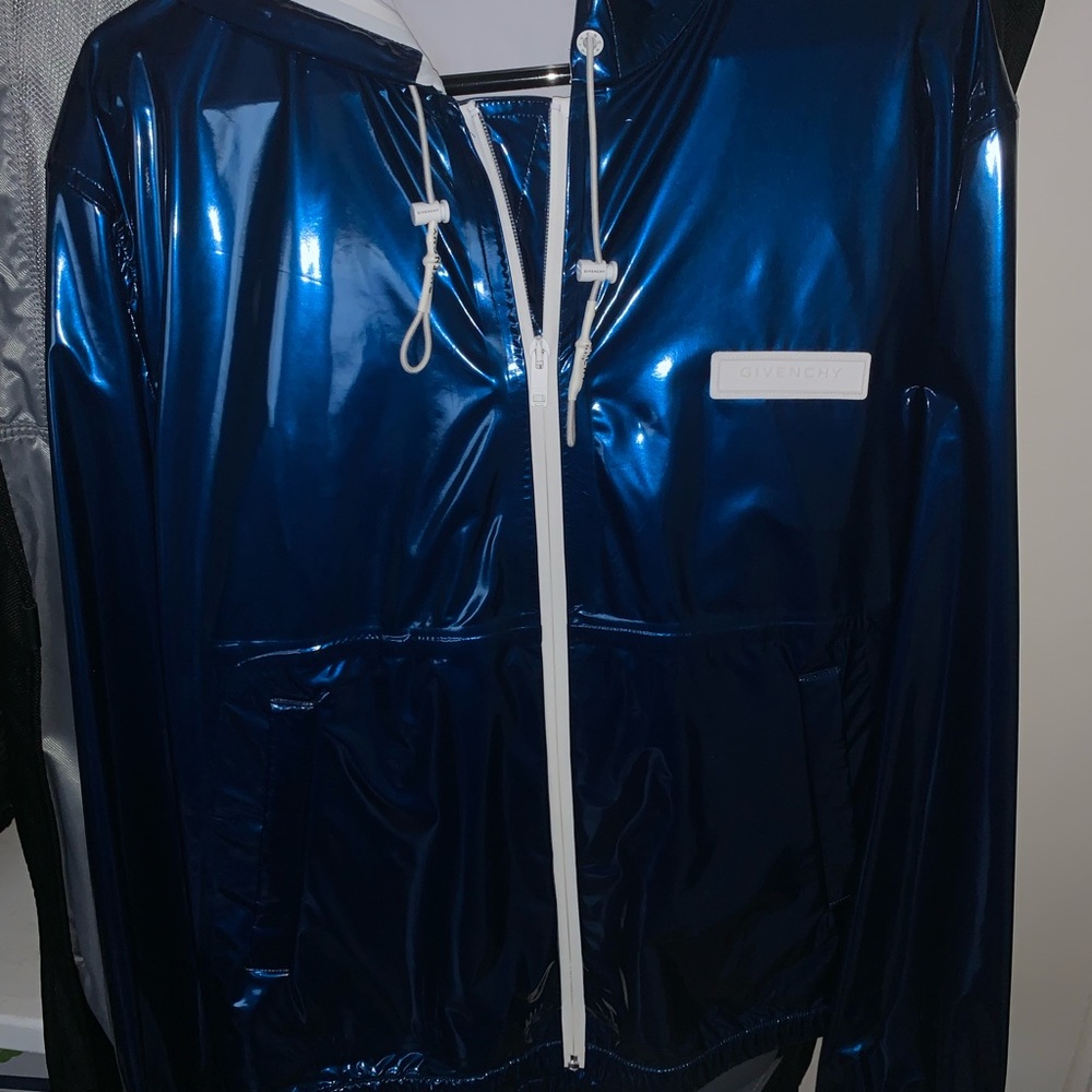 Givenchy Metallic Blue Windbreaker Rain Jacket Size 52, US XL